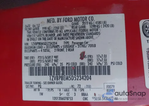 2013 Ford Mustang V6 из США, поврежденный, VIN 1ZVBP8EM5D5234204